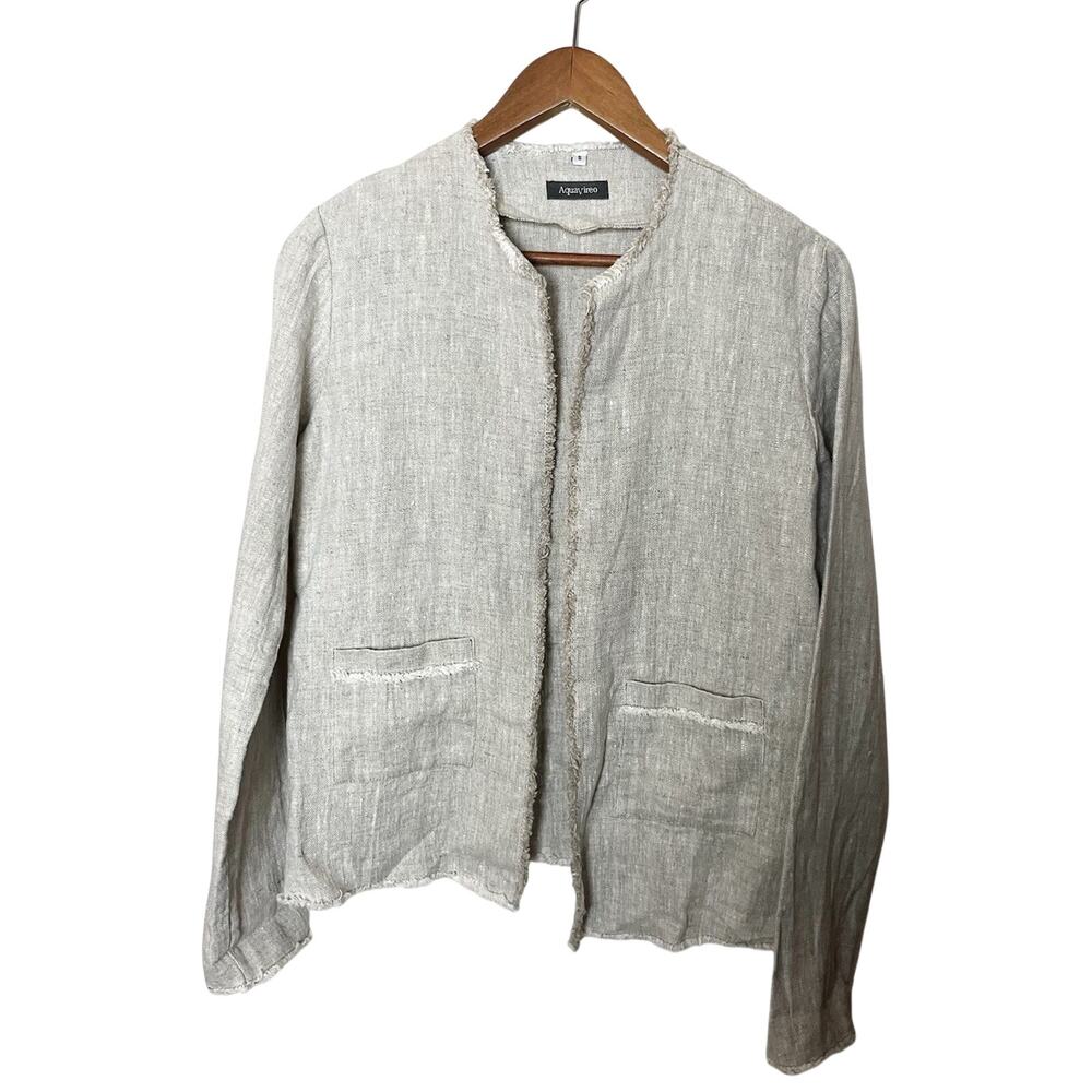 AquaVireo Linen Open Front Jacket Cardigan Women’s Sz Small Beige Natural Fringe
